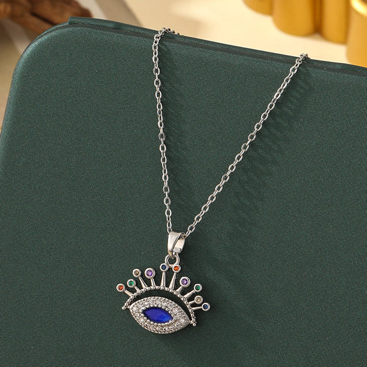 Olivenorma Various Shapes Positive Energy Boho Evil Eye Pendant Necklace - Evil Eye & Gem Lash Eye - Silver - image 34