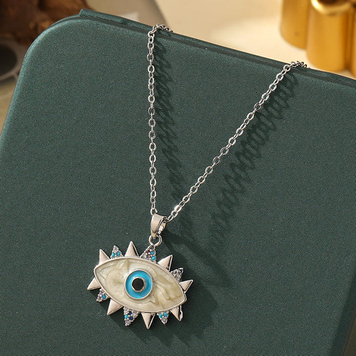 Olivenorma Various Shapes Positive Energy Boho Evil Eye Pendant Necklace - Evil Eye & Pale Spike Eye - Silver - image 30