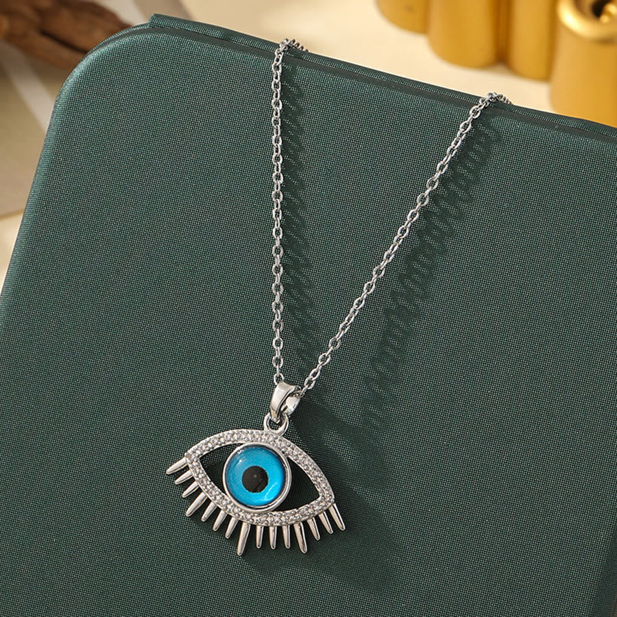 Olivenorma Various Shapes Positive Energy Boho Evil Eye Pendant Necklace - Evil Eye & Long Lash Eye - Silver - image 38