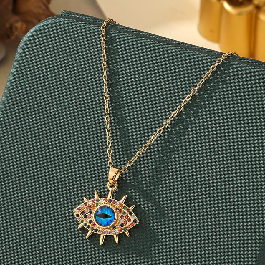 Olivenorma Various Shapes Positive Energy Boho Evil Eye Pendant Necklace - Evil Eye & Border Spike Eye - Golden - image 31