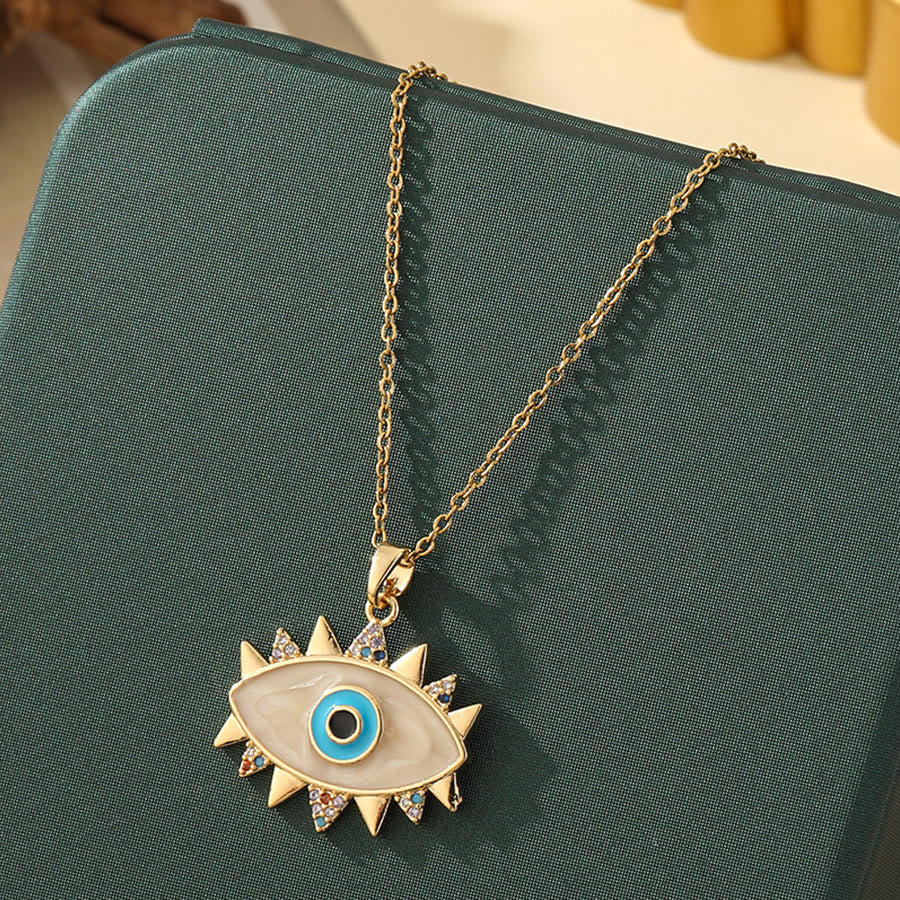 Olivenorma Various Shapes Positive Energy Boho Evil Eye Pendant Necklace - Evil Eye & Pale Spike Eye - Golden - image 29