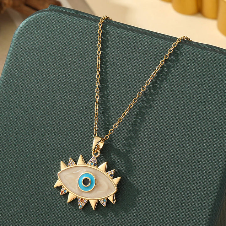 Olivenorma Various Shapes Positive Energy Boho Evil Eye Pendant Necklace - Evil Eye & Pale Spike Eye - Golden - image 29