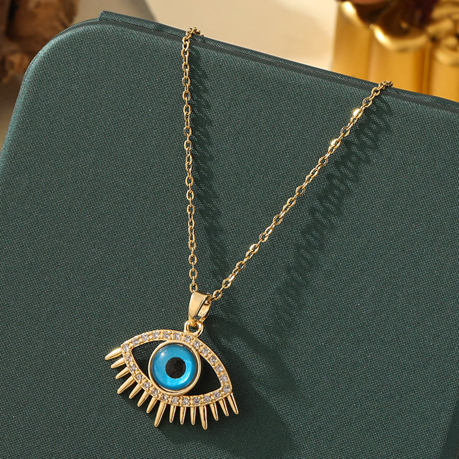 Olivenorma Various Shapes Positive Energy Boho Evil Eye Pendant Necklace - Evil Eye & Long Lash Eye - Golden - image 37