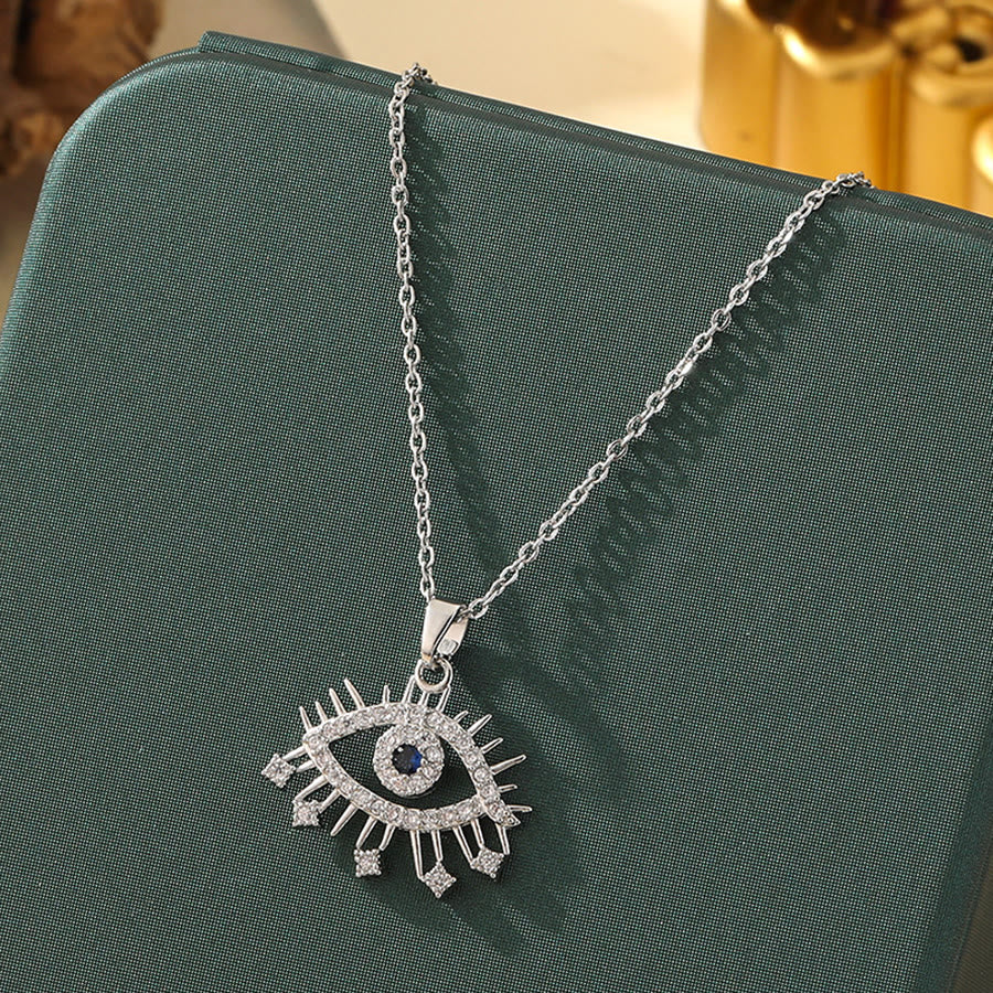 Olivenorma Various Shapes Positive Energy Boho Evil Eye Pendant Necklace - Evil Eye & Sharp Lash Eye - Silver - image 36