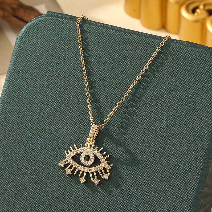 Olivenorma Various Shapes Positive Energy Boho Evil Eye Pendant Necklace - Evil Eye & Sharp Lash Eye - Golden - image 35