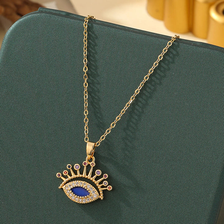 Olivenorma Various Shapes Positive Energy Boho Evil Eye Pendant Necklace - Evil Eye & Gem Lash Eye - Golden - image 33