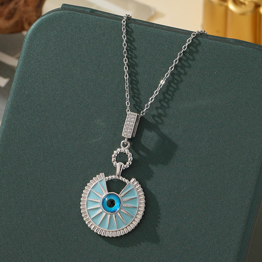 Olivenorma Various Shapes Positive Energy Boho Evil Eye Pendant Necklace - Evil Eye & Fan Circle - Silver - image 42