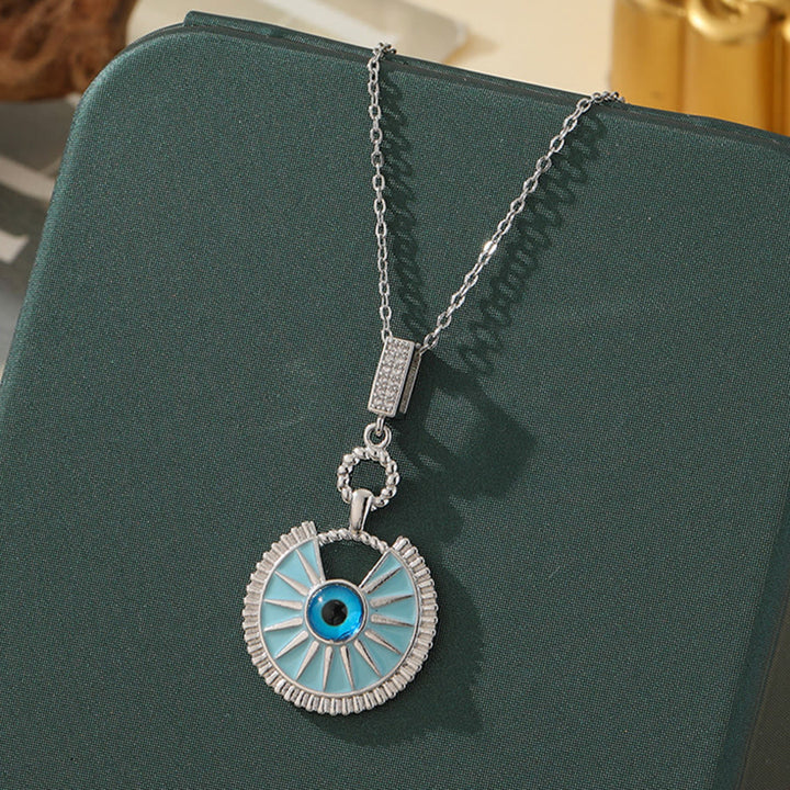 Olivenorma Various Shapes Positive Energy Boho Evil Eye Pendant Necklace - Evil Eye & Fan Circle - Silver - image 42