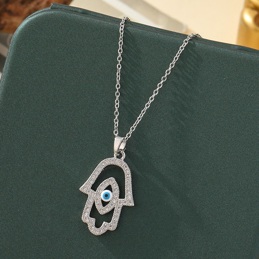 Olivenorma Various Shapes Positive Energy Boho Evil Eye Pendant Necklace - Evil Eye & Cutout Hamsa - Silver - image 48