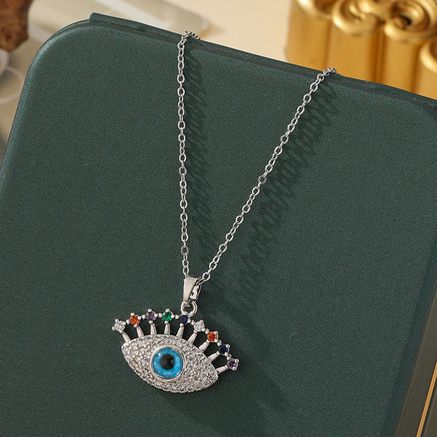 Olivenorma Various Shapes Positive Energy Boho Evil Eye Pendant Necklace - Evil Eye & Color Gem Eye - Silver - image 44