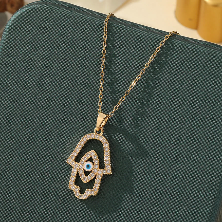 Olivenorma Various Shapes Positive Energy Boho Evil Eye Pendant Necklace - Evil Eye & Cutout Hamsa - Golden - image 47