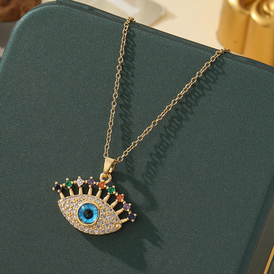 Olivenorma Various Shapes Positive Energy Boho Evil Eye Pendant Necklace - Evil Eye & Color Gem Eye - Golden - image 43