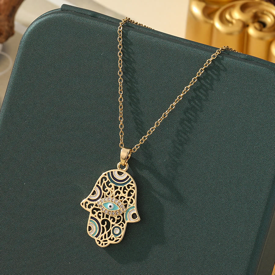Olivenorma Various Shapes Positive Energy Boho Evil Eye Pendant Necklace - Evil Eye & Pattern Hamsa - Golden - image 49