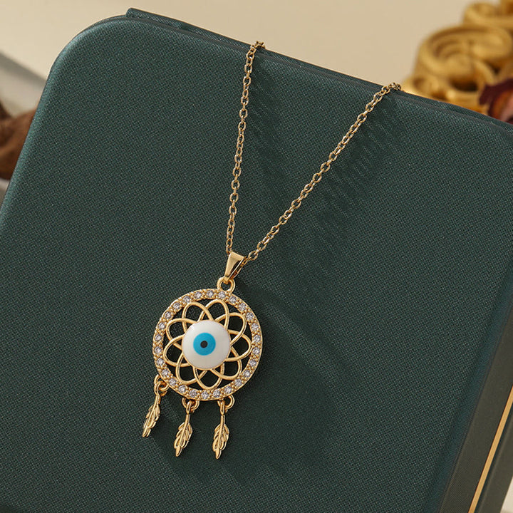 Olivenorma Various Shapes Positive Energy Boho Evil Eye Pendant Necklace - Evil Eye & Small Dreamcatcher - Golden - image 65