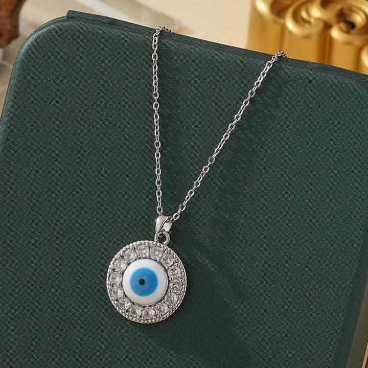 Olivenorma Various Shapes Positive Energy Boho Evil Eye Pendant Necklace - Evil Eye & Solid Gem Circle - Silver - image 54