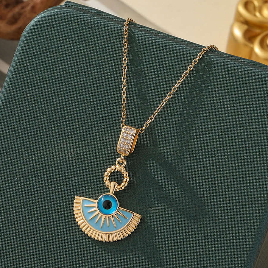 Olivenorma Various Shapes Positive Energy Boho Evil Eye Pendant Necklace - Evil Eye & Double Fan - Golden - image 59
