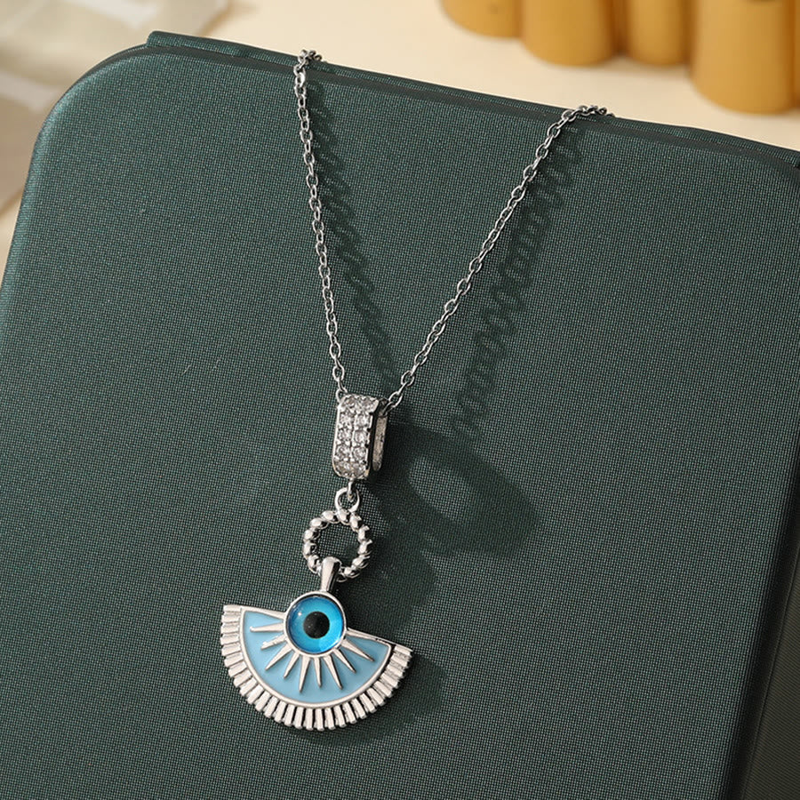 Olivenorma Various Shapes Positive Energy Boho Evil Eye Pendant Necklace - Evil Eye & Double Fan - Silver - image 60