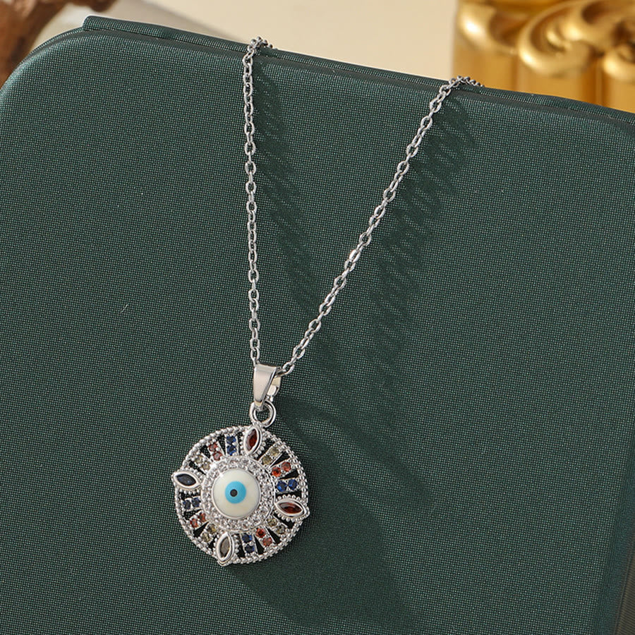 Olivenorma Various Shapes Positive Energy Boho Evil Eye Pendant Necklace - Evil Eye & Simple Gem Round - Silver - image 52