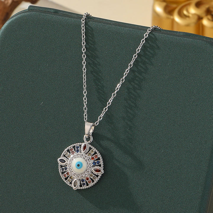 Olivenorma Various Shapes Positive Energy Boho Evil Eye Pendant Necklace - Evil Eye & Simple Gem Round - Silver - image 52