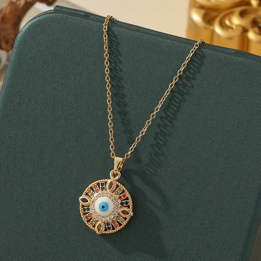 Olivenorma Various Shapes Positive Energy Boho Evil Eye Pendant Necklace - Evil Eye & Simple Gem Round - Golden - image 51