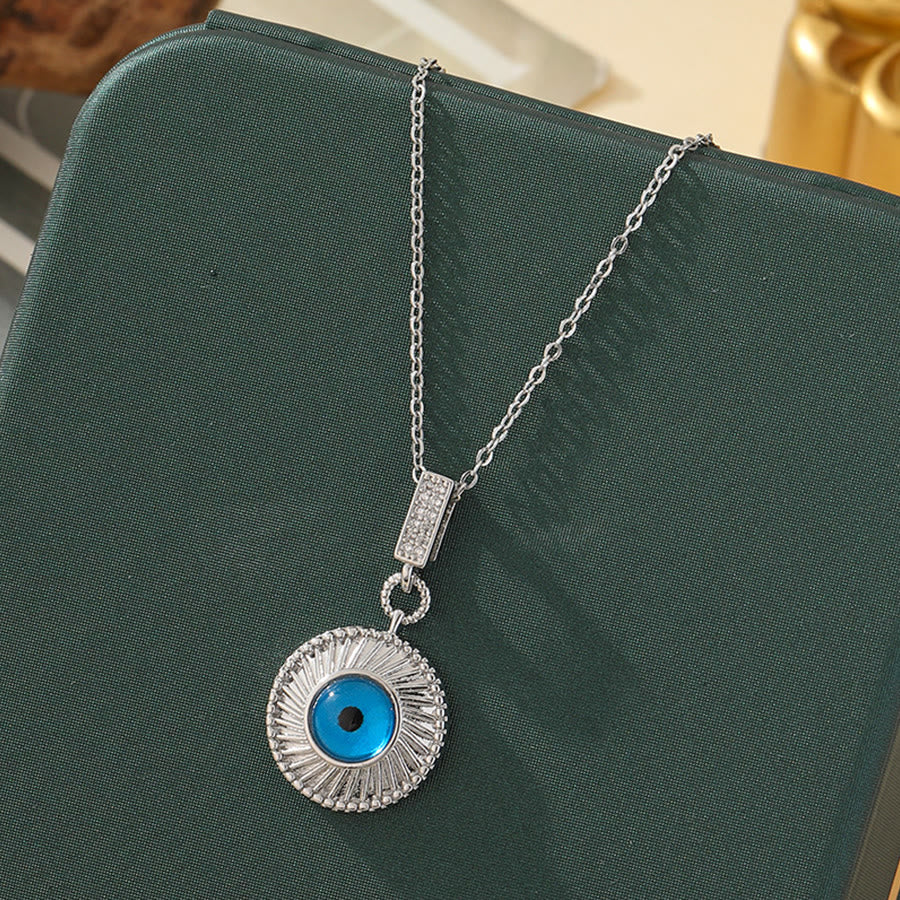 Olivenorma Various Shapes Positive Energy Boho Evil Eye Pendant Necklace - Evil Eye & Ribbed Circle - Silver - image 70