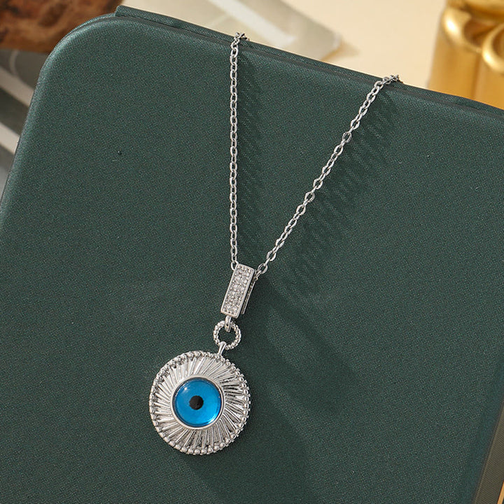 Olivenorma Various Shapes Positive Energy Boho Evil Eye Pendant Necklace - Evil Eye & Ribbed Circle - Silver - image 70