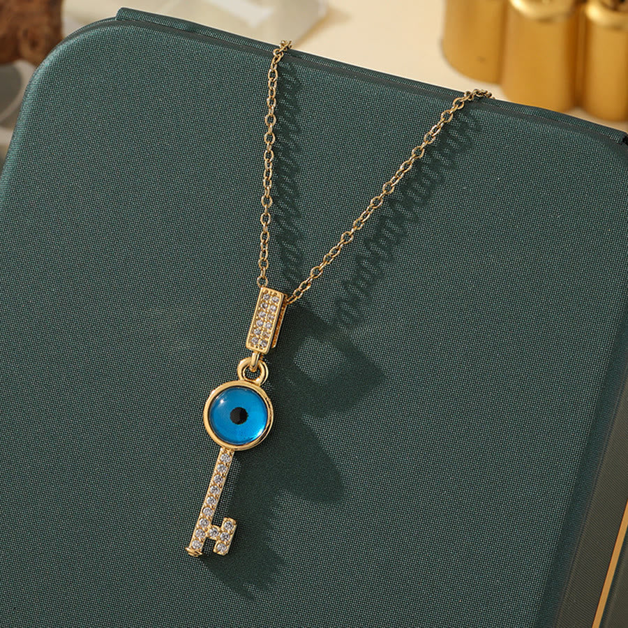 Olivenorma Various Shapes Positive Energy Boho Evil Eye Pendant Necklace - Evil Eye & Thin Key - Golden - image 57