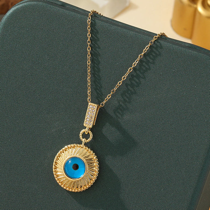 Olivenorma Various Shapes Positive Energy Boho Evil Eye Pendant Necklace - Evil Eye & Ribbed Circle - Golden - image 69