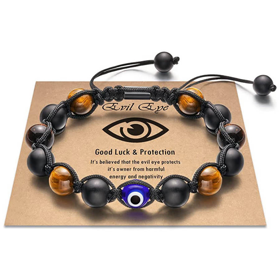 Olivenorma Boho Woven Cord Evil Eye & Natural Stone Positive Energy Bracelet - Tiger Eye - image 5