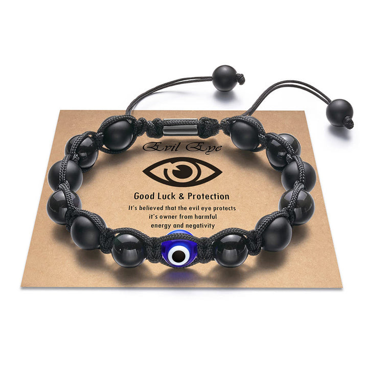 Olivenorma Boho Woven Cord Evil Eye & Natural Stone Positive Energy Bracelet - Obsidian - image 1