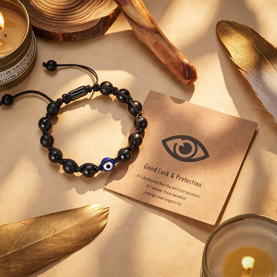 Olivenorma Boho Woven Cord Evil Eye & Natural Stone Positive Energy Bracelet - image 2