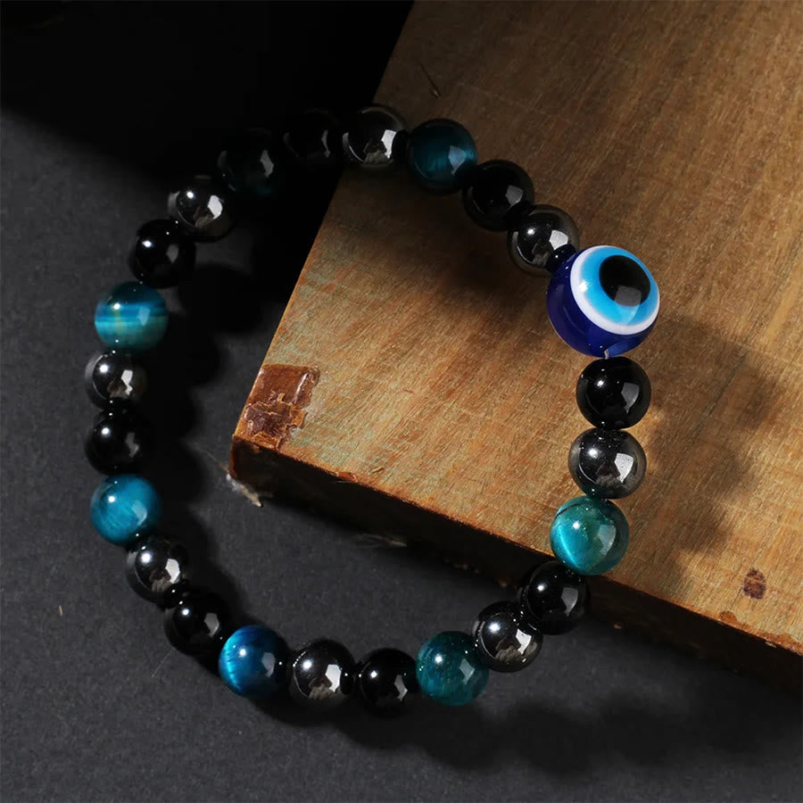 Olivenorma Blue Tiger Eye Evil Eye Protective Beaded Bracelet - image 3
