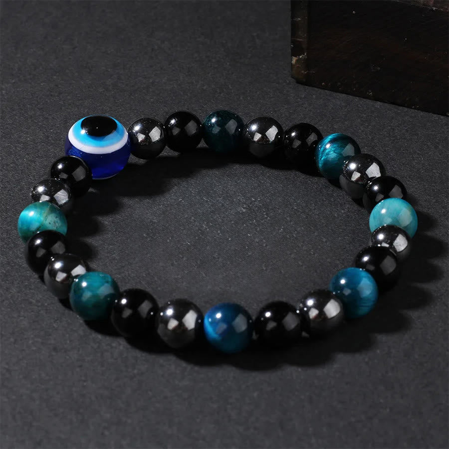 Olivenorma Blue Tiger Eye Evil Eye Protective Beaded Bracelet - image 1