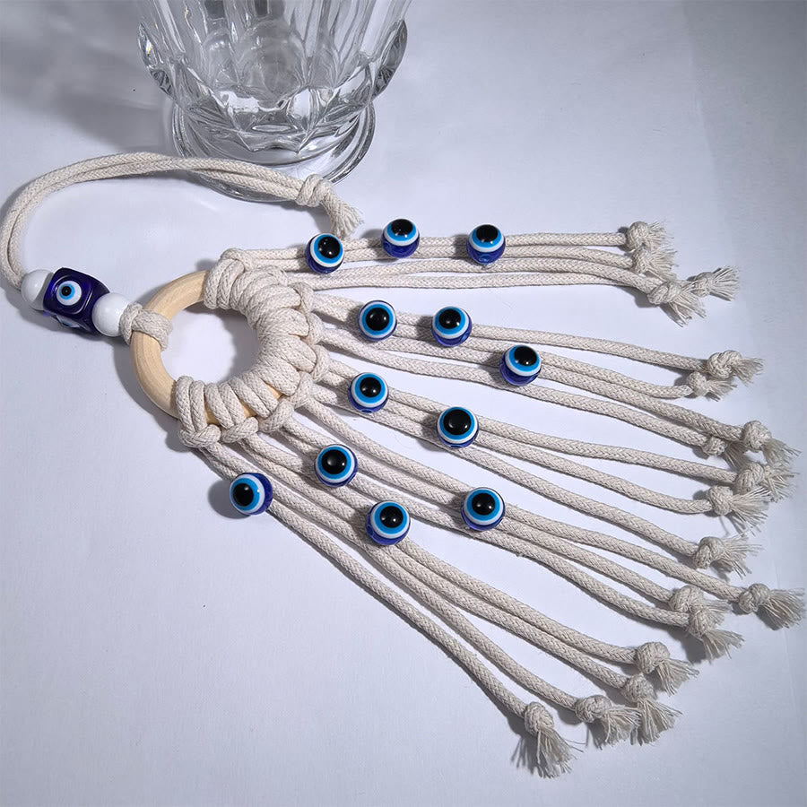 Olivenorma Ethnic Woven Tassel Spiritual Evil Eye Keychain - Wood Ring 4CM & Glue Beads - image 4