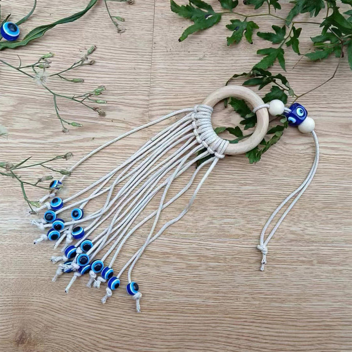 Olivenorma Ethnic Woven Tassel Spiritual Evil Eye Keychain - Wood Ring 4CM & String Beads - image 6