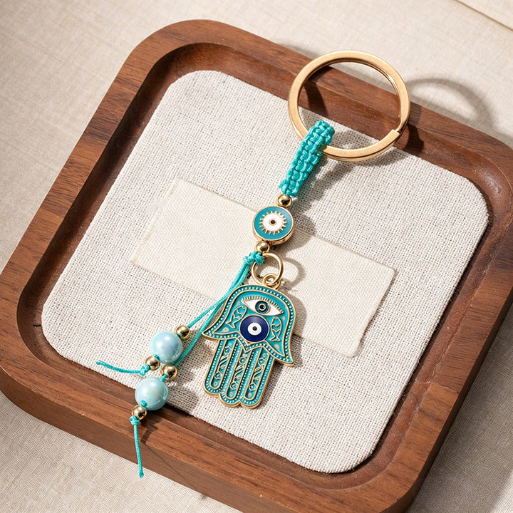 Olivenorma Multi-Style Hamsa Hand Evil Eye Tassel Beaded Keychain - Evil Eye & Green Hamsa - image 1