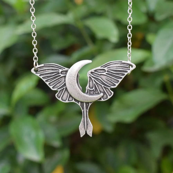 FREE Today: Witch Crescent Moon Luna Moth Pendant Necklace - Moth & Moon - Silver - image 0