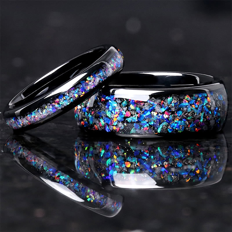 FREE Today: Stainless Steel Glow Meteorite and Galaxy Opal Couples Ring - image 0