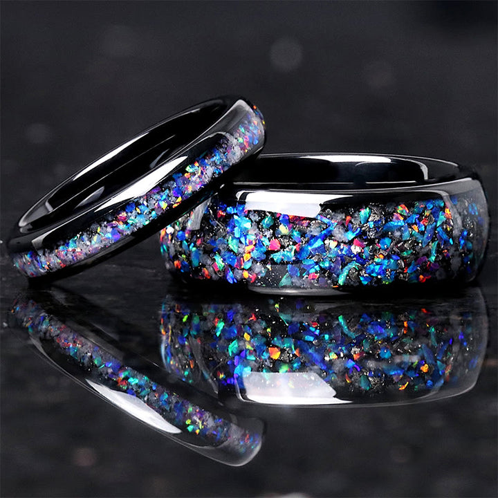 FREE Today: Stainless Steel Glow Meteorite and Galaxy Opal Couples Ring - image 0