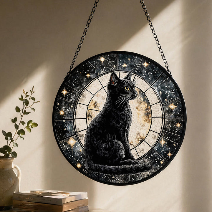 Olivenorma 2D Mystic Full Moon Black Cat Window Hanging Stained Glass Sun Catcher - 30cm*30cm - image 0
