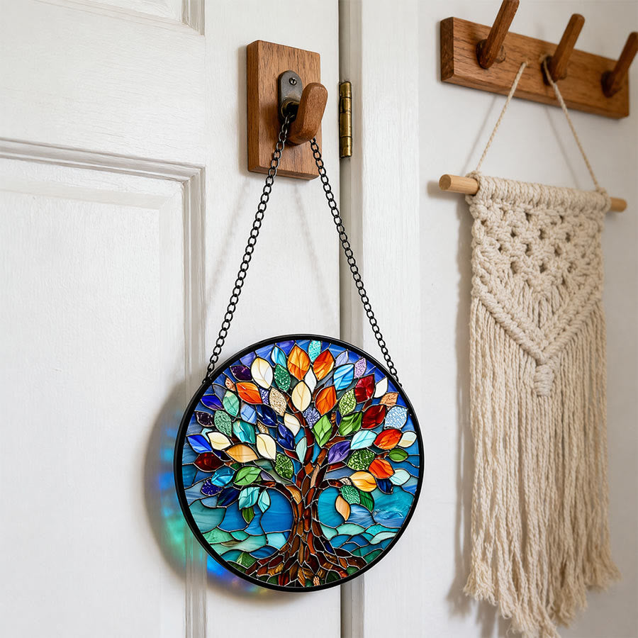 Olivenorma 2D Round Colorful Life Tree Spiritual Stained Glass Sun Catcher - image 2