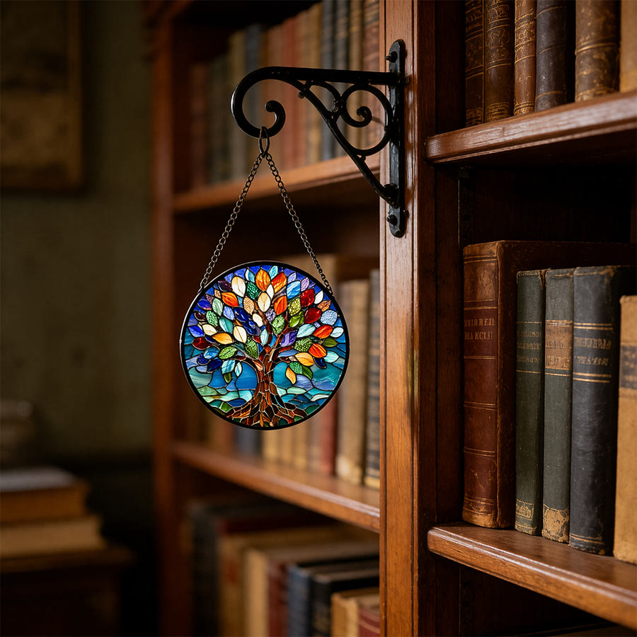 Olivenorma 2D Round Colorful Life Tree Spiritual Stained Glass Sun Catcher - image 4