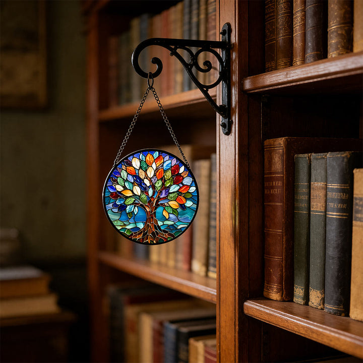 Olivenorma 2D Round Colorful Life Tree Spiritual Stained Glass Sun Catcher - image 4
