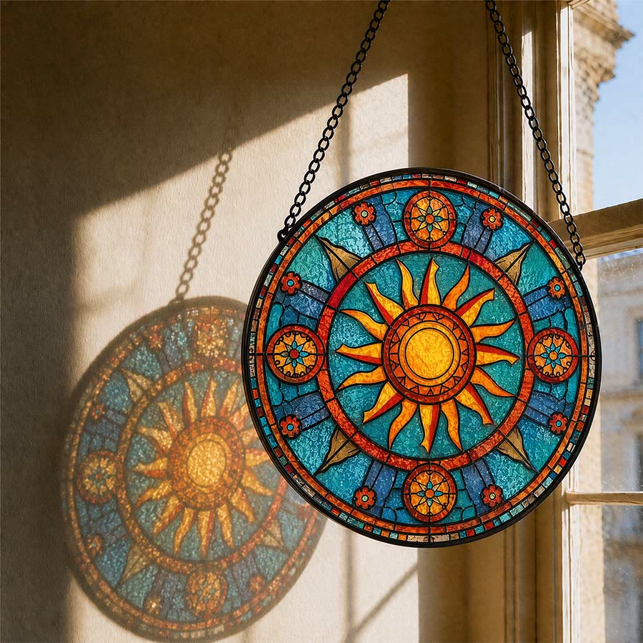 Olivenorma 2D Round Mandala Sun Rays Mosaic Stained Glass Sun Catcher - image 2