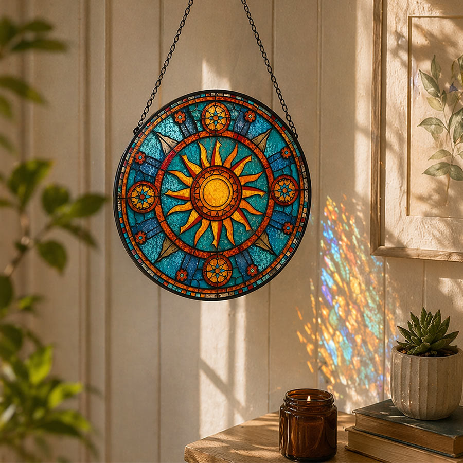 Olivenorma 2D Round Mandala Sun Rays Mosaic Stained Glass Sun Catcher - image 3