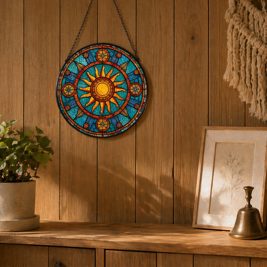 Olivenorma 2D Round Mandala Sun Rays Mosaic Stained Glass Sun Catcher - image 5