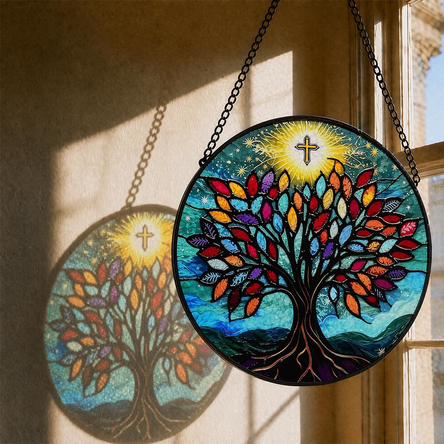 Olivenorma 2D Round Cross Life Of Life Galaxy Mosaic Stained Glass Sun Catcher - 30cm*30cm - image 0