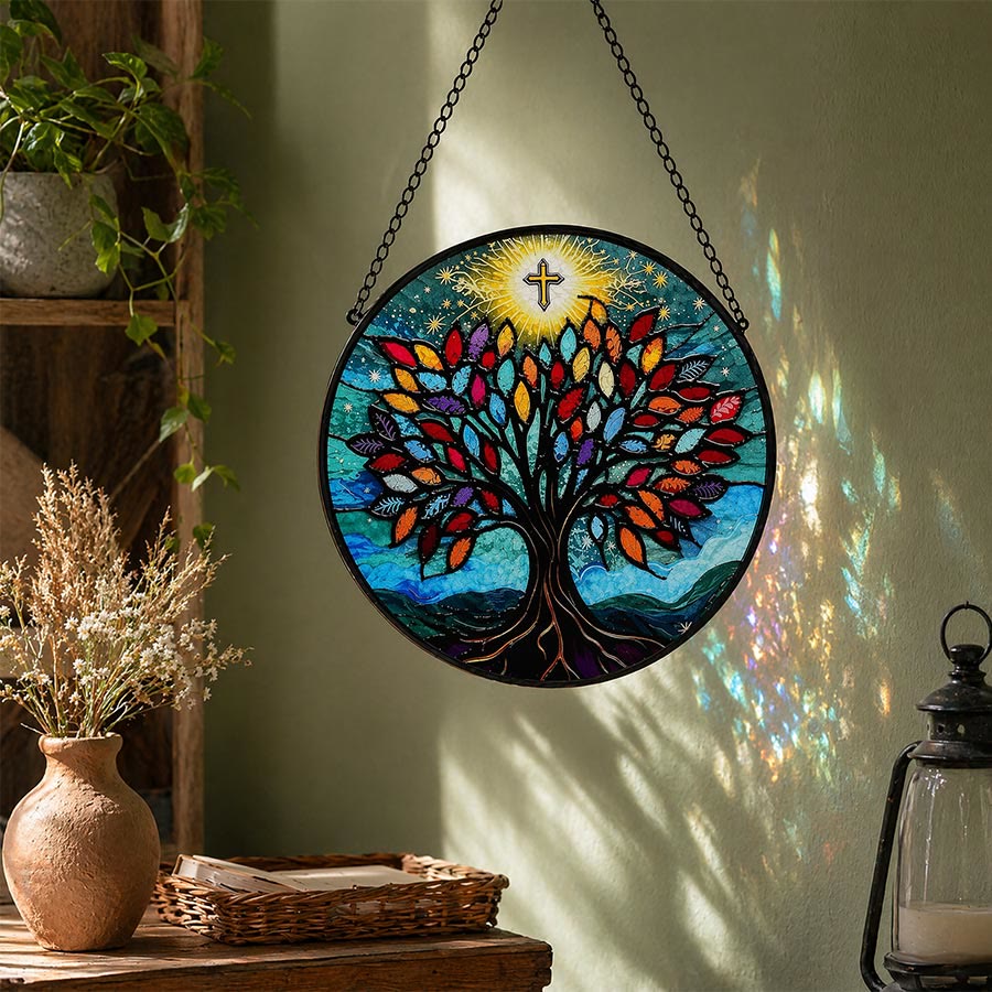 Olivenorma 2D Round Cross Life Of Life Galaxy Mosaic Stained Glass Sun Catcher - image 2