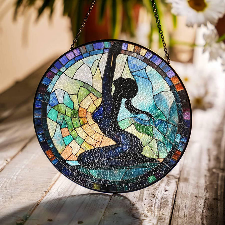 Olivenorma 2D Round Side Stretch Yoga Lady Silhouette Stained Glass Sun Catcher - Side Yoga - 30cm*30cm - image 0