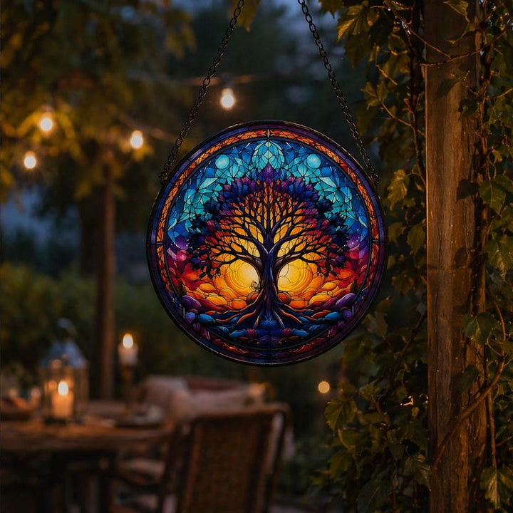 Olivenorma 2D Round Sunset Dual Sun Life Of Tree Mosaic Stained Glass Sun Catcher - image 4